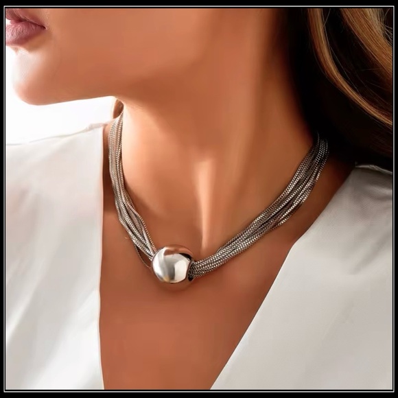 None Jewelry - NEW SILVER STATEMENT MULTISTRAND SNAKE CHAIN NECKLACE BALL SPHERE CHOKER PENDANT